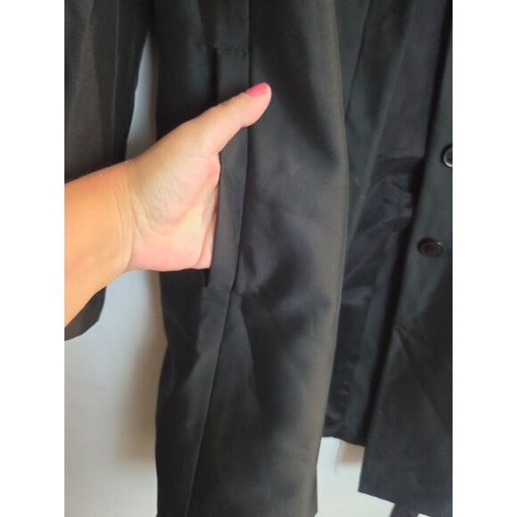 Kate Hill Women Black 100% Silk Midlength Tie Waist Satin Button Trench Coat 18W - Picture 7 of 9